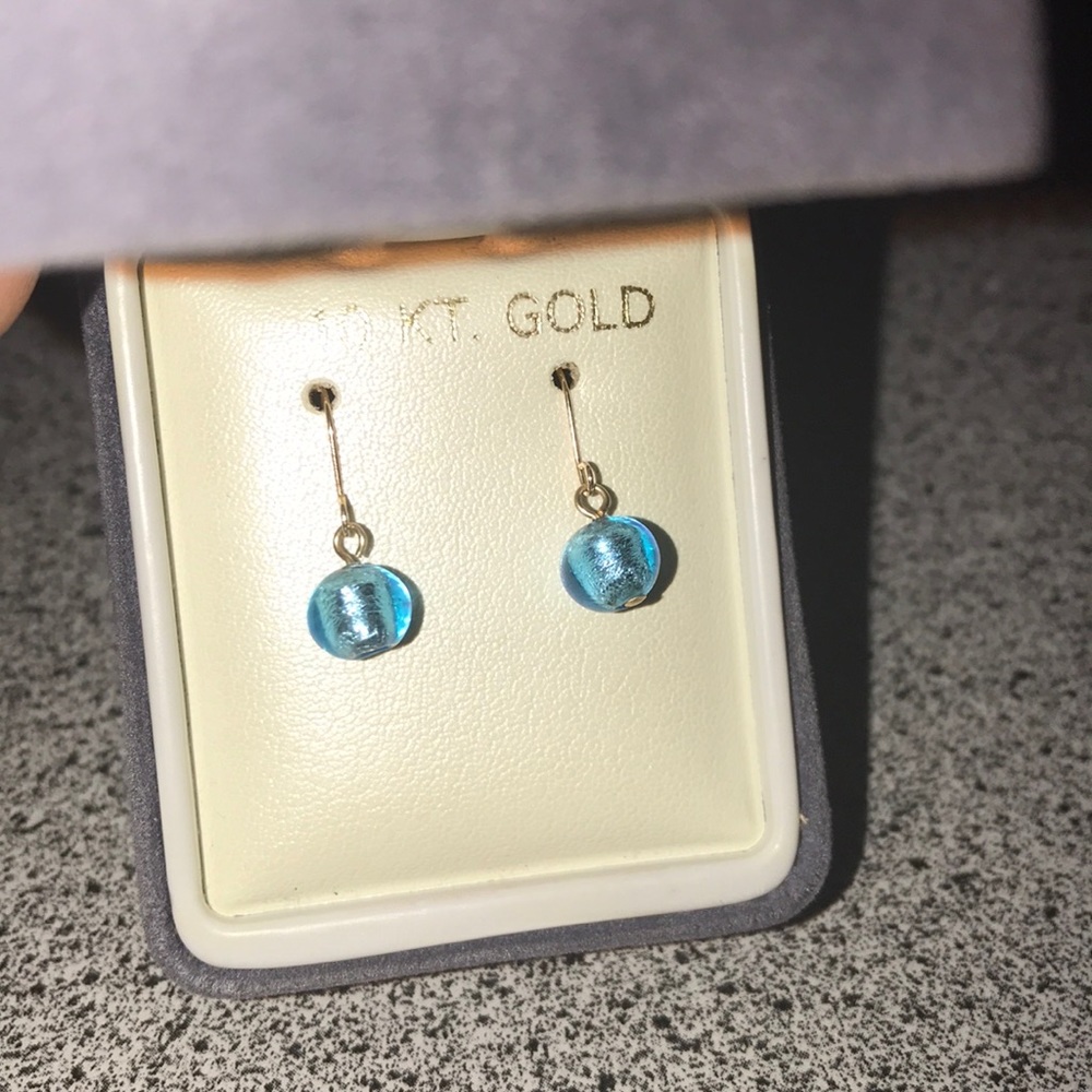 Nwt 10k gold blue bead dangle earrings - Picture 2 of 8